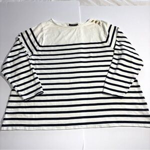 Lane Bryant Top Long Sleeve Navy White Stripe Knit 26/28 Gold Buttons Nautical